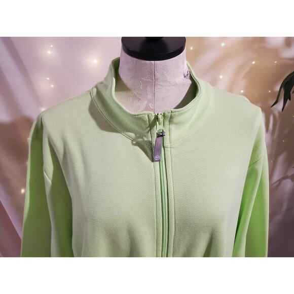 T by Talbots Full Zip Chambray Flip Cuff Light Jacket Size 3X Lime Green UPF 50+ - Picture 6 of 12